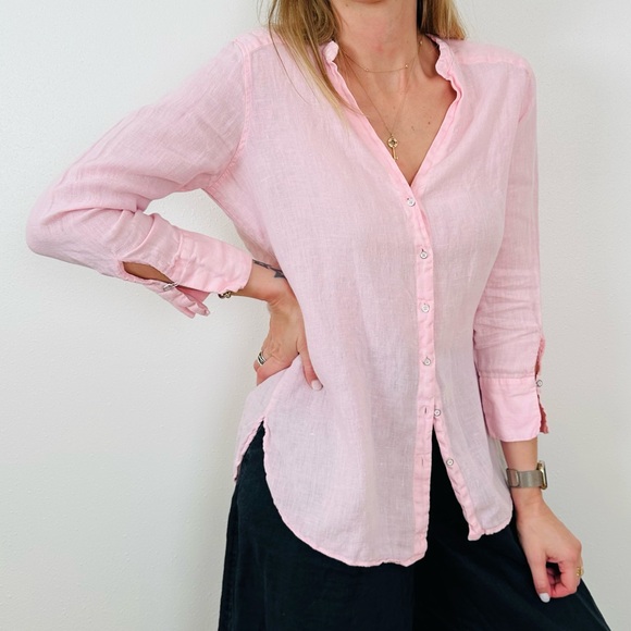 Zara Basic 100% linen pink long sleeve button down shirt - Picture 2 of 9